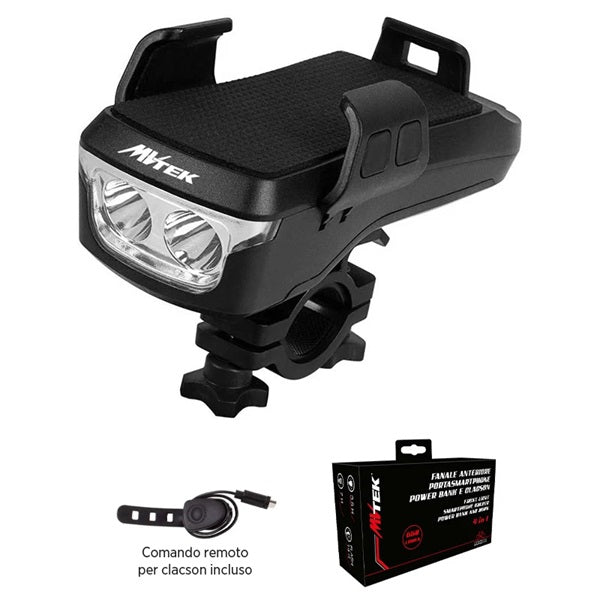 FANALE MVTEK ANTERIORE LED PORTACELLULARE POWER BANK CALCSON 650LM USB NERO