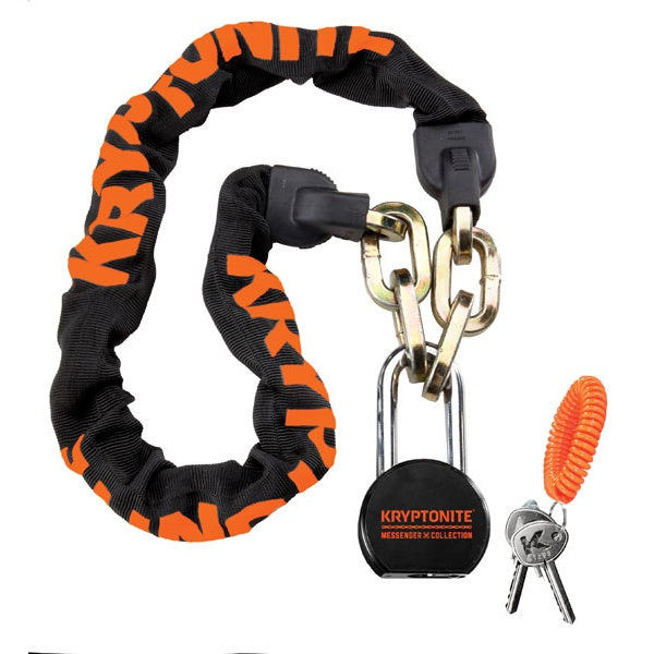 CATENA ANTIFURTO KRYPTONITE MESSENGER E LUCCHETTO MOLY NERO ARANCIO